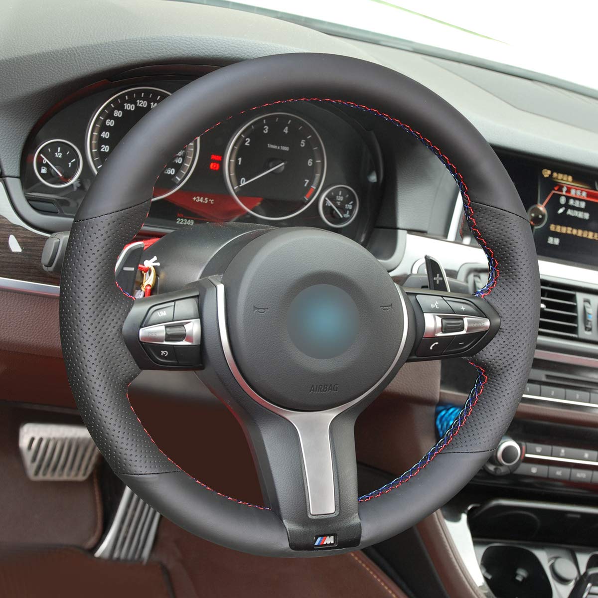 Loncky Auto Custom Fit OEM Black Genuine Leather Car Steering Wheel ...